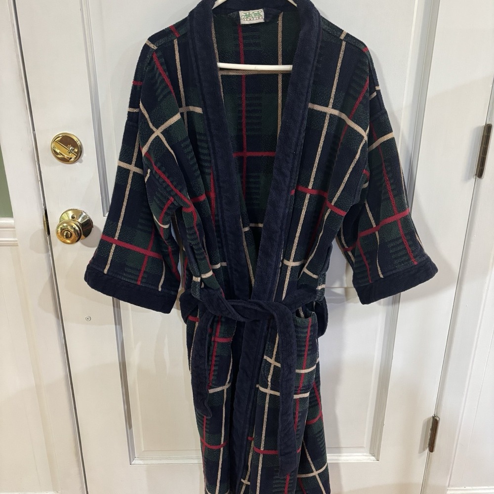 vintage Ash Creek Trading plaid terry cloth lounge robe Large Men's